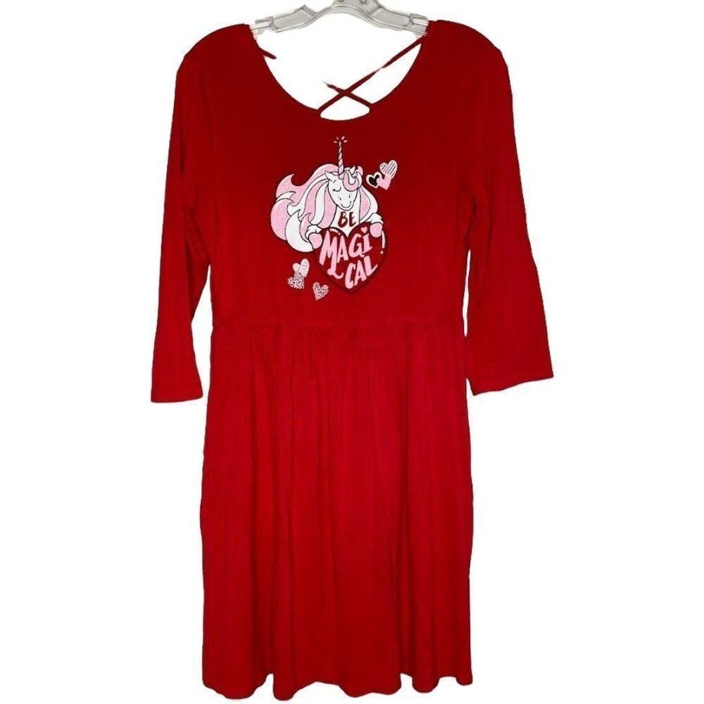 Justice Unicorn Dress Long Sleeve Magical Super Soft Criss Cross Back Sz 18/20